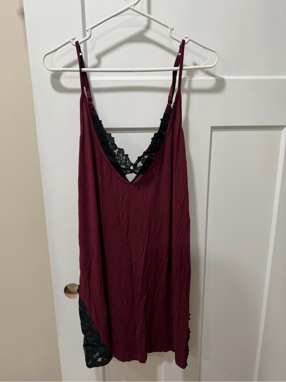 Adore Me Burgundy Slip with Black Lace Trim